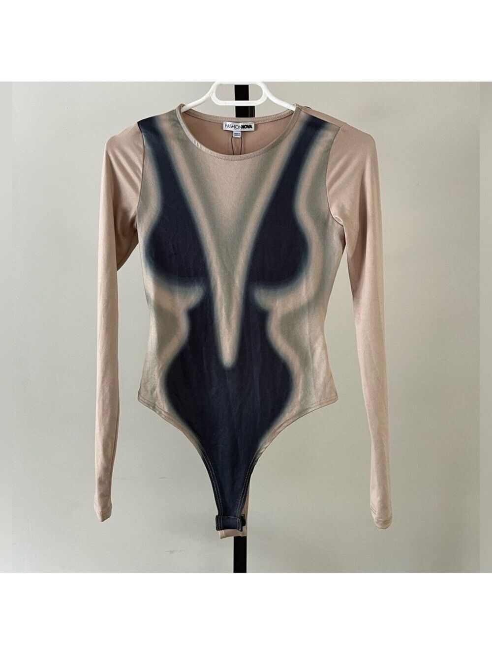 Fashion Nova Out of Body Experience Long Sleeve Bodysuit, Size XSmall, Taupe.